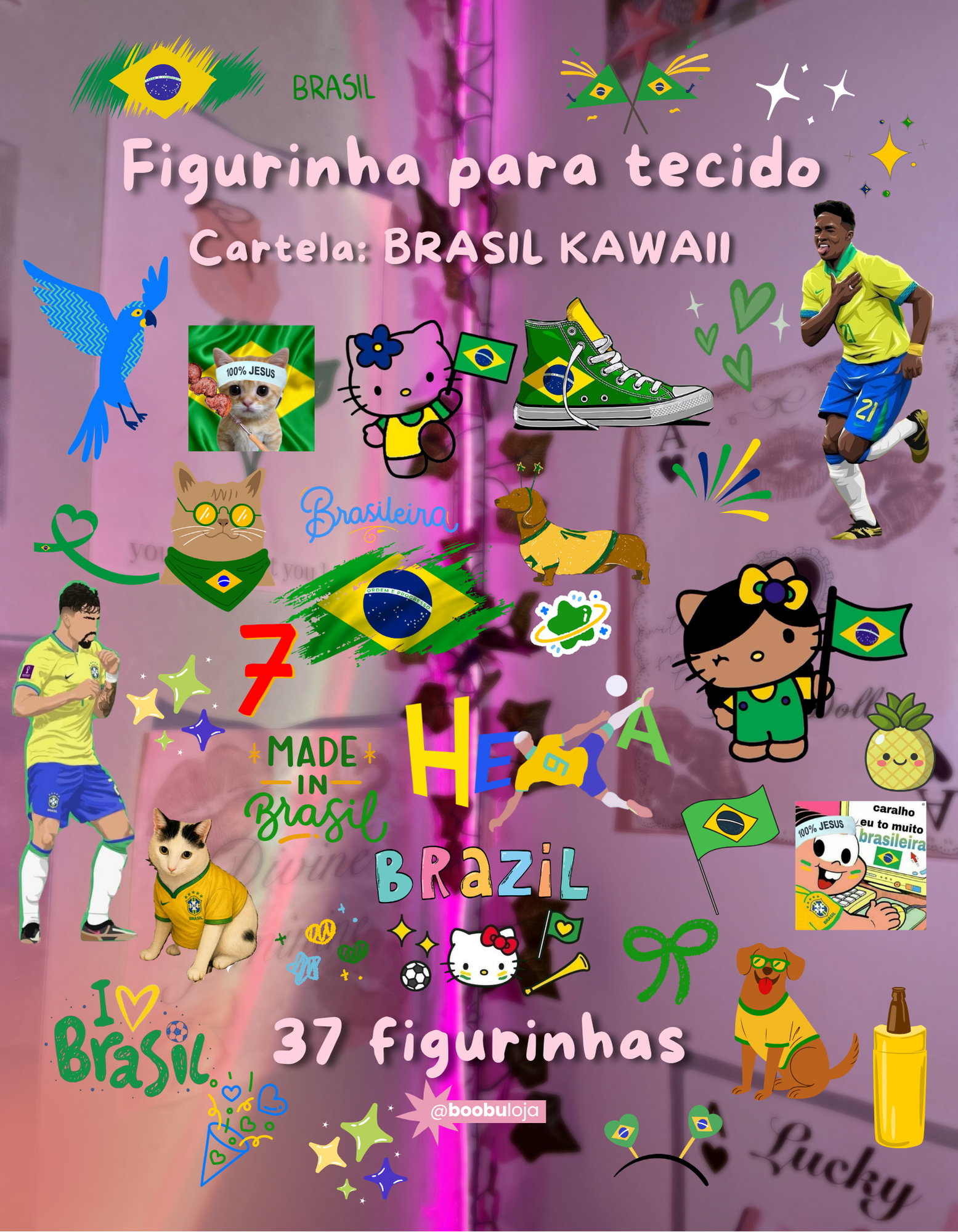 Kit Figurinhas de tecido  CARTELA COPA KAWAII – 37 Unidades