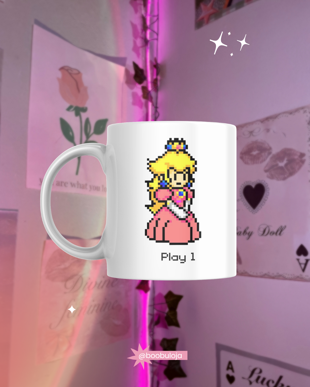 Kit caneca Mario e princesa Peach