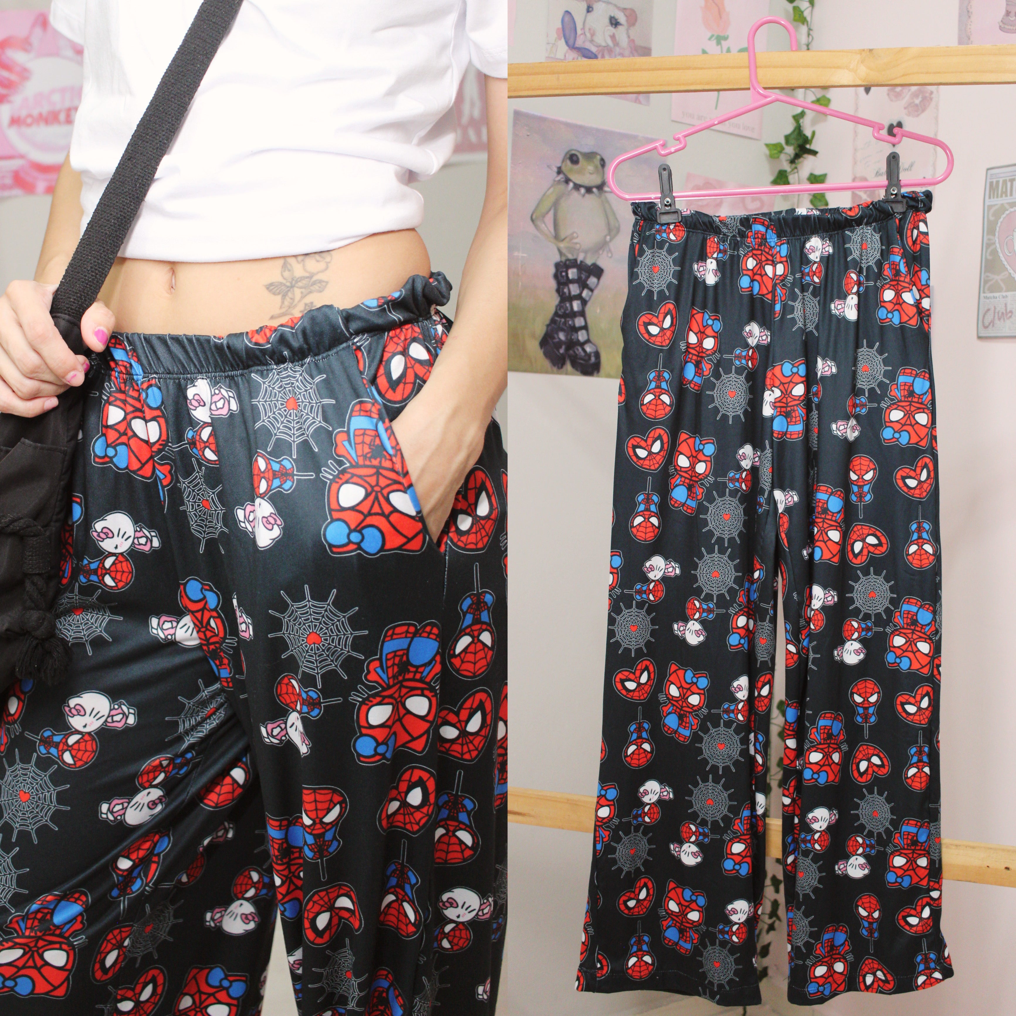 Hello Kitty e Homem aranha preta calça