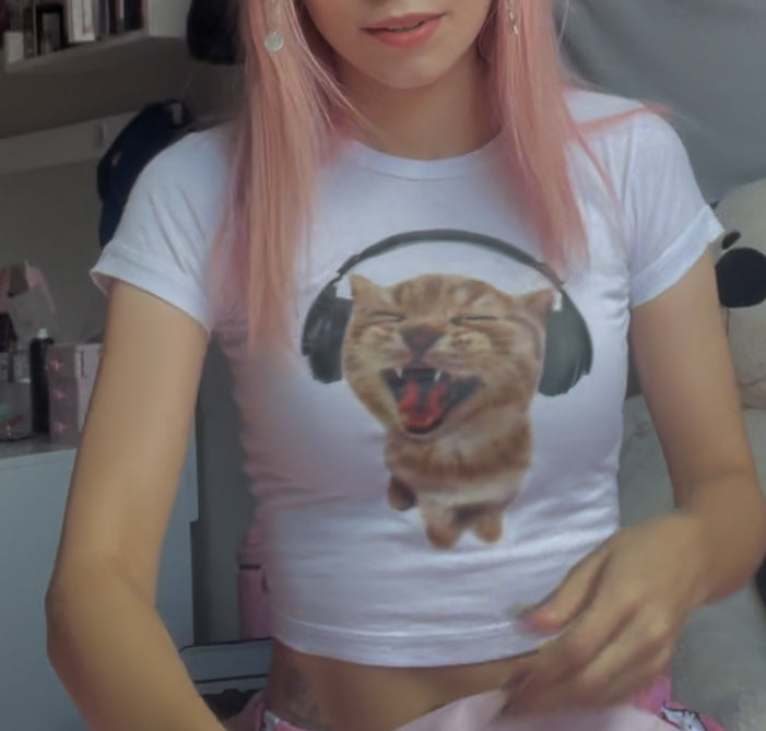 gatinho de fone baby tee