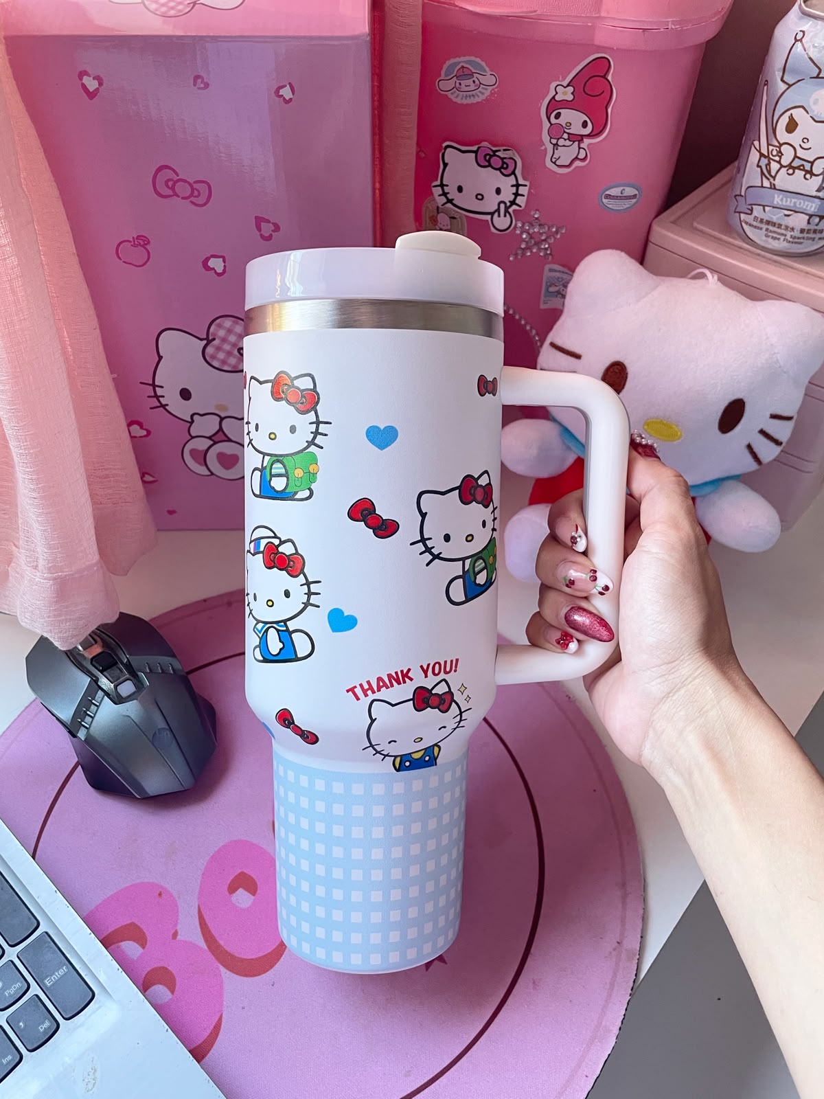 Copo Térmico garrafa azul hello kitty